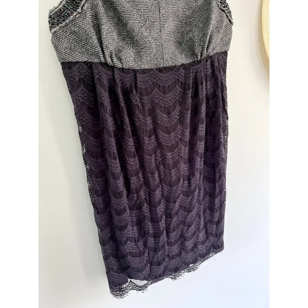 Free People | All The Right Moves Gray and Black Beaded Tweed Lace Dress | Sz 4